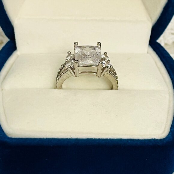 Sterling Silver 925 Princess Cut and Pave CZ Cocktail Ring - Size 6 - Picture 3 of 7